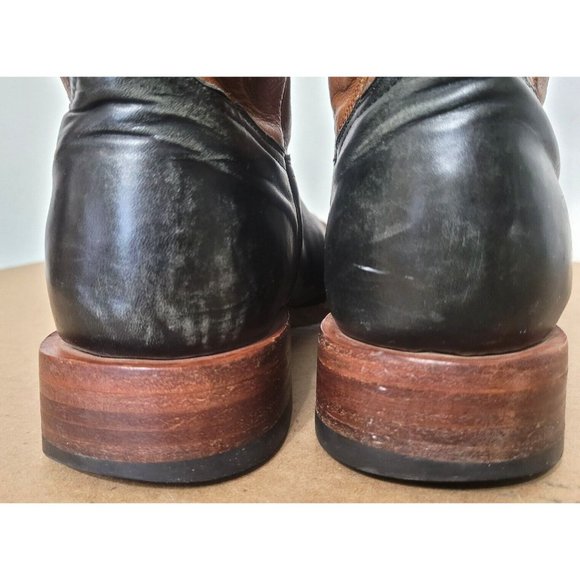 Stetson Black Brown Leather Cowboy Western Boots Mens 11.5D Square Toe Rodeo - Picture 6 of 10